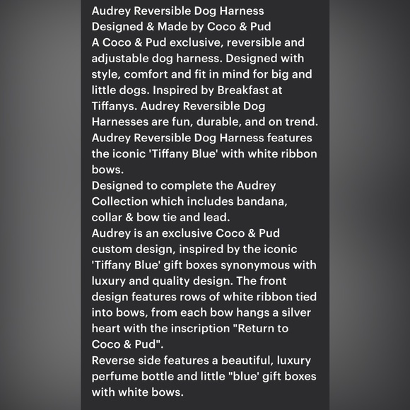 Coco & Pud Audrey Dog Harness, Tiffany Blue/White, X-Small, Small, NWOT - Picture 8 of 9